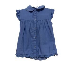 Penny M Short Sleeve Top Blue Eyelet Ruffle Collar & Trim Buttons 24m Soft Girl